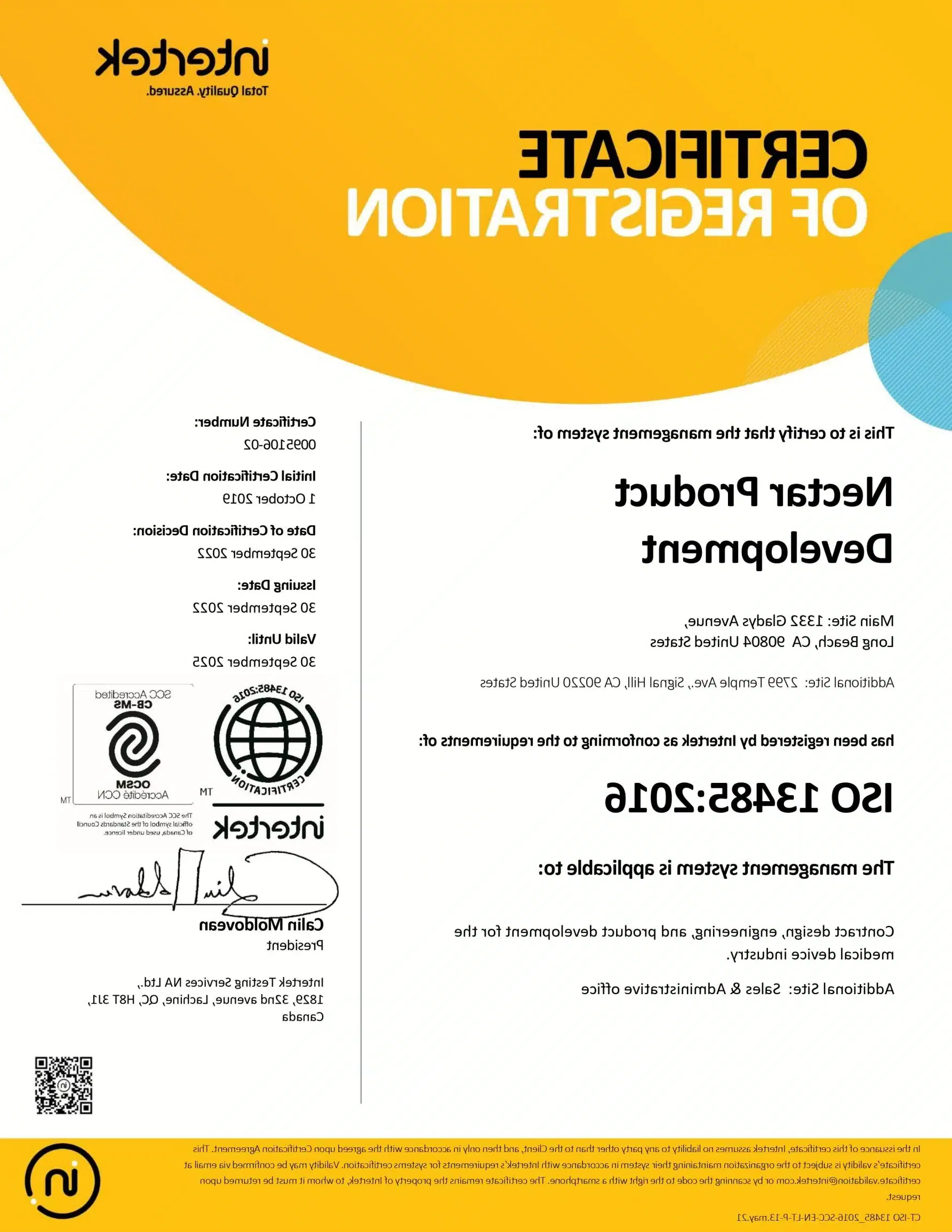 ISO Certificate of Nectar